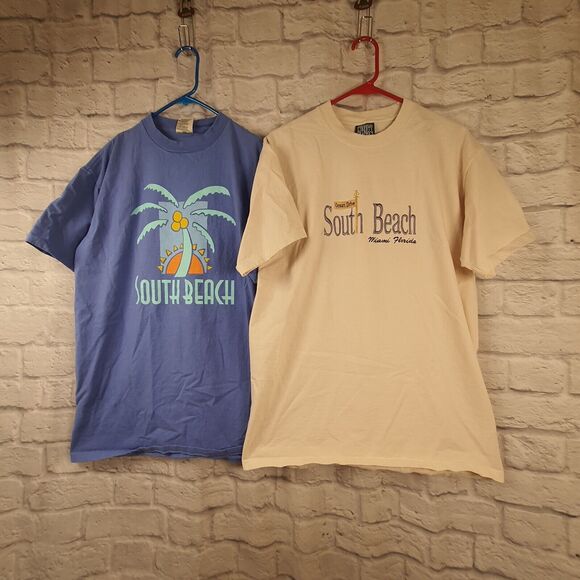 Vtg Lot Of 2 South Beach Miami Tshirt Adult Size Large Oneita Liberty Graphics - Picture 1 of 7